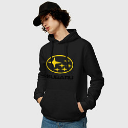 Толстовка-худи хлопковая мужская Subaru Logo, цвет: черный — фото 2