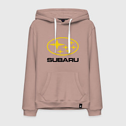 Толстовка-худи хлопковая мужская Subaru Logo, цвет: пыльно-розовый