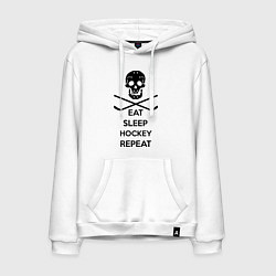 Толстовка-худи хлопковая мужская Eat sleep hockey repeat, цвет: белый