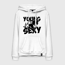 Толстовка-худи хлопковая мужская Young & Sexy, цвет: белый