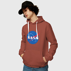 Толстовка-худи хлопковая мужская NASA: Logo, цвет: кирпичный — фото 2
