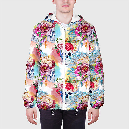 Мужская куртка Цветы и бабочки 5 / 3D-Белый – фото 3