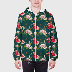 Куртка с капюшоном мужская Цветы и бабочки 7, цвет: 3D-белый — фото 2