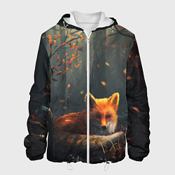 Куртка с капюшоном мужская Лисица в лесу, цвет: 3D-белый