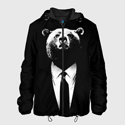 Куртка с капюшоном мужская Медведь бизнесмен, цвет: 3D-черный