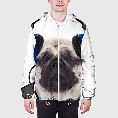 Мужская куртка Мопс в наушниках / 3D-Белый – фото 3