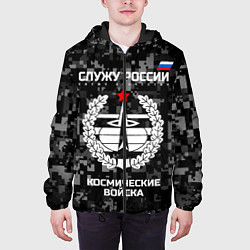 Куртка с капюшоном мужская Служу России: космические войска, цвет: 3D-черный — фото 2
