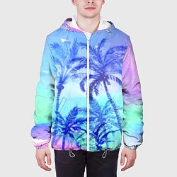 Куртка с капюшоном мужская Неоновые пальмы, цвет: 3D-белый — фото 2