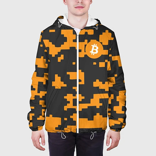 Мужская куртка Bitcoin: Orange Camo / 3D-Белый – фото 3