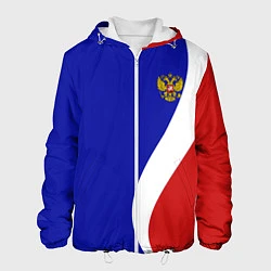 Куртка с капюшоном мужская Герб РФ Триколор, цвет: 3D-белый