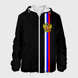 Куртка с капюшоном мужская Лента с гербом России, цвет: 3D-белый
