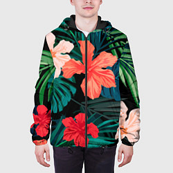 Куртка с капюшоном мужская Тропический мотив, цвет: 3D-черный — фото 2