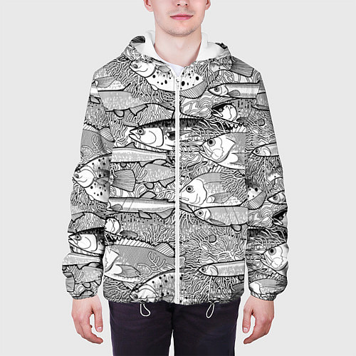 Мужская куртка Рыбы графика / 3D-Белый – фото 3