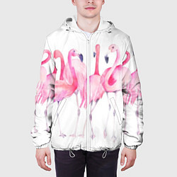 Куртка с капюшоном мужская Фламинго розовый на белом, цвет: 3D-белый — фото 2