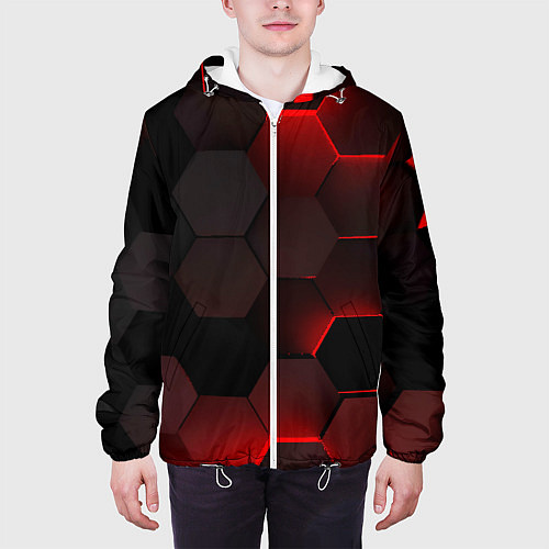 Мужская куртка Красные абстрактные плиты / 3D-Белый – фото 3