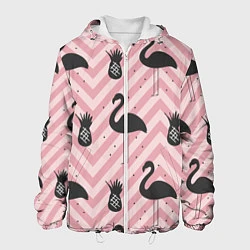 Куртка с капюшоном мужская Черный фламинго арт, цвет: 3D-белый