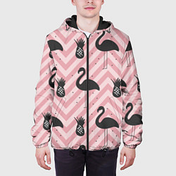 Куртка с капюшоном мужская Черный фламинго арт, цвет: 3D-черный — фото 2