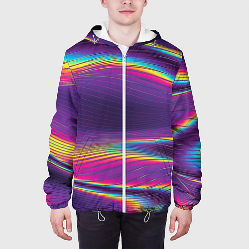 Мужская куртка Разноцветные волнообразные / 3D-Белый – фото 3