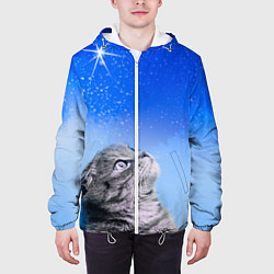 Куртка с капюшоном мужская Кот и космос, цвет: 3D-белый — фото 2