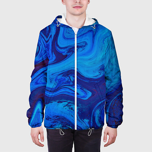 Мужская куртка Абстракция синяя с голубым / 3D-Белый – фото 3