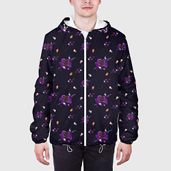 Куртка с капюшоном мужская Фиолетовые розы на темном фоне, цвет: 3D-белый — фото 2
