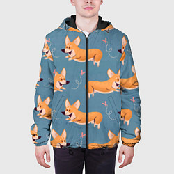 Куртка с капюшоном мужская Корги с бабочкой, цвет: 3D-черный — фото 2