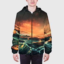 Куртка с капюшоном мужская Фэнтези море корабли закат, цвет: 3D-черный — фото 2