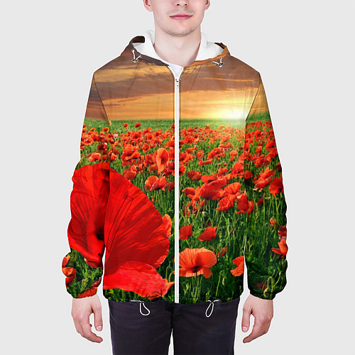 Мужская куртка Красный мак на закате / 3D-Белый – фото 3