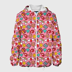 Куртка с капюшоном мужская Губы Смайлы Любовь, цвет: 3D-белый