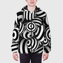 Куртка с капюшоном мужская Полосатые 3D круги, цвет: 3D-черный — фото 2