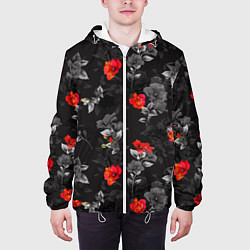Куртка с капюшоном мужская Красные цветы, цвет: 3D-белый — фото 2