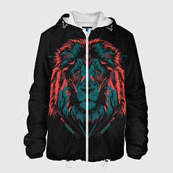 Куртка с капюшоном мужская Лев на закате, цвет: 3D-белый