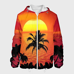 Куртка с капюшоном мужская Пальмы на фоне моря, цвет: 3D-белый