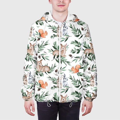 Мужская куртка Лесные животные / 3D-Белый – фото 3