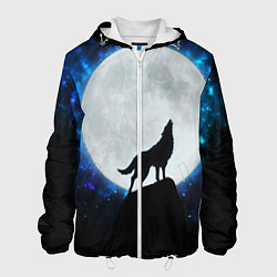 Куртка с капюшоном мужская Волк воющий на луну, цвет: 3D-белый
