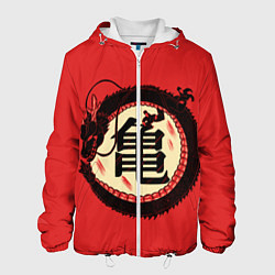 Куртка с капюшоном мужская Иероглифы Китайский Дракон, цвет: 3D-белый