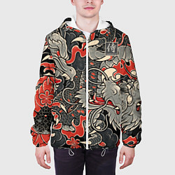 Куртка с капюшоном мужская Самурай Якудза, драконы, цвет: 3D-белый — фото 2