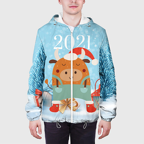 Мужская куртка Новогодний бычок 2021 / 3D-Белый – фото 3