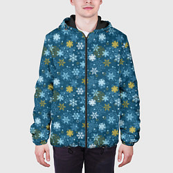 Куртка с капюшоном мужская Снежинки, цвет: 3D-черный — фото 2