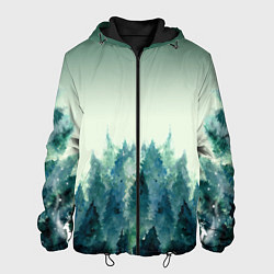 Куртка с капюшоном мужская Акварельный лес градиент, цвет: 3D-черный