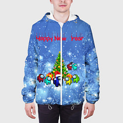 Куртка с капюшоном мужская Among Us New Year, цвет: 3D-белый — фото 2