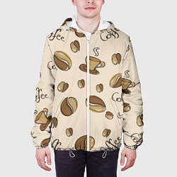 Куртка с капюшоном мужская Кофейный узор на светлом, цвет: 3D-белый — фото 2