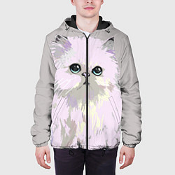 Куртка с капюшоном мужская Пушистый милый кот с грустным взглядом, цвет: 3D-черный — фото 2