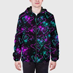 Куртка с капюшоном мужская Сердечки, цвет: 3D-черный — фото 2