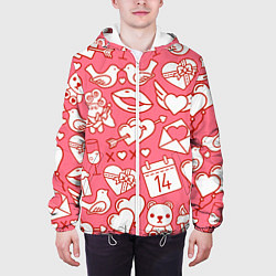 Куртка с капюшоном мужская Valentines Pattern, цвет: 3D-белый — фото 2