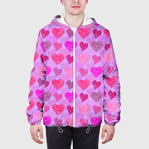 Мужская куртка Розовые сердечки / 3D-Белый – фото 3