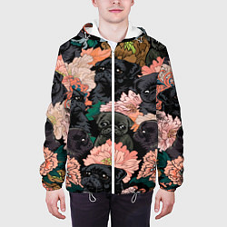 Куртка с капюшоном мужская Мопсы и Цветы, цвет: 3D-белый — фото 2
