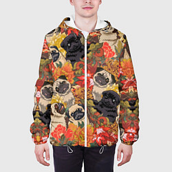 Куртка с капюшоном мужская Мопсики Цветочки, цвет: 3D-белый — фото 2