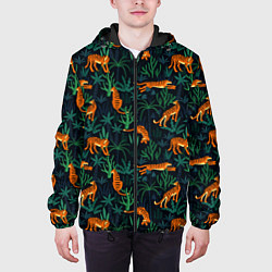 Куртка с капюшоном мужская Паттерн из Тигров и Растений, цвет: 3D-черный — фото 2