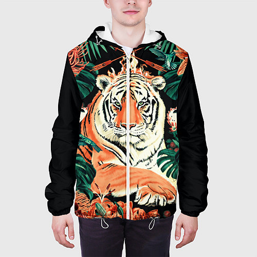 Мужская куртка Огненный Тигр в Цветах / 3D-Белый – фото 3